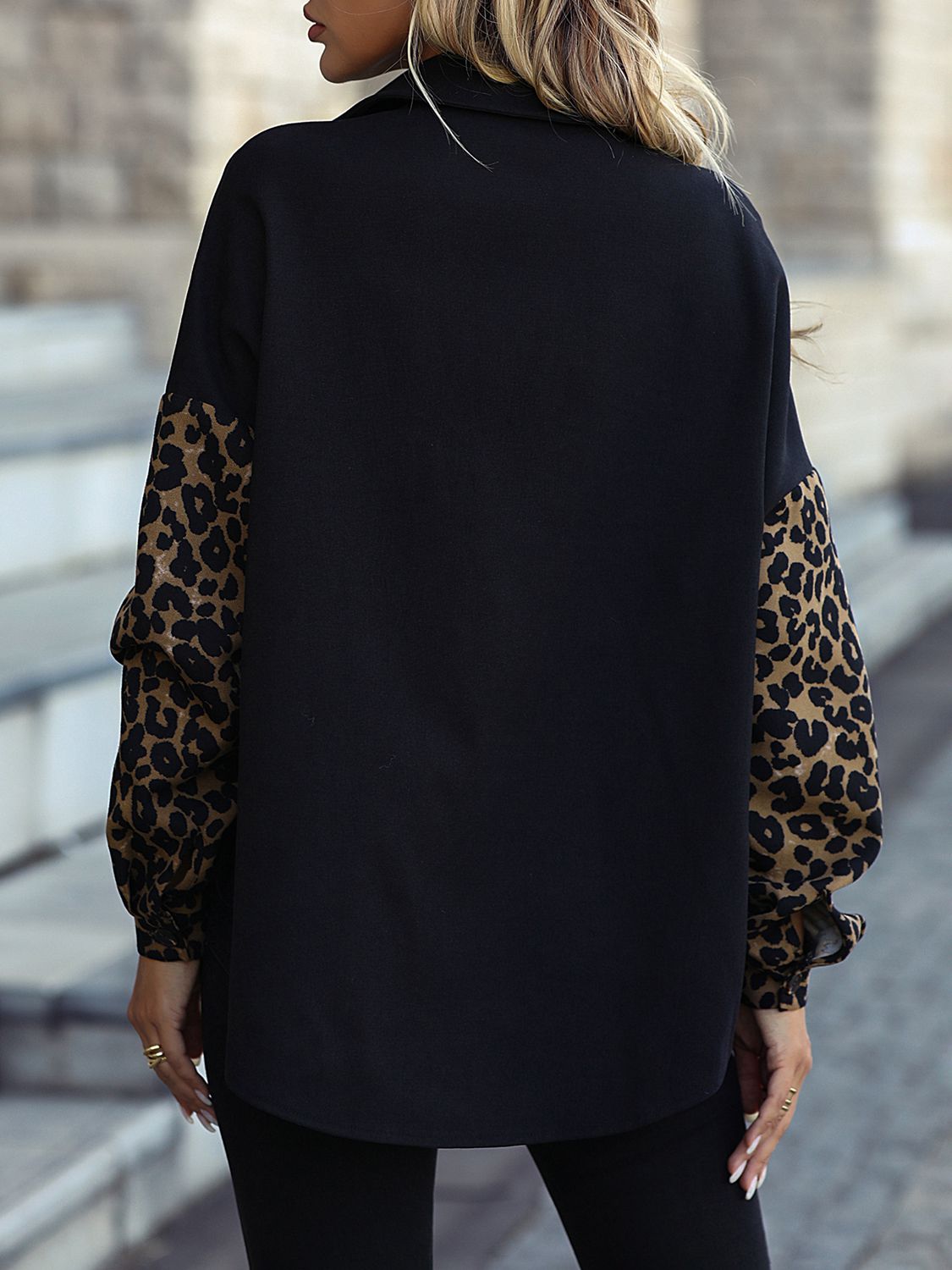 leopard print buttoned dropped shoulder jacket