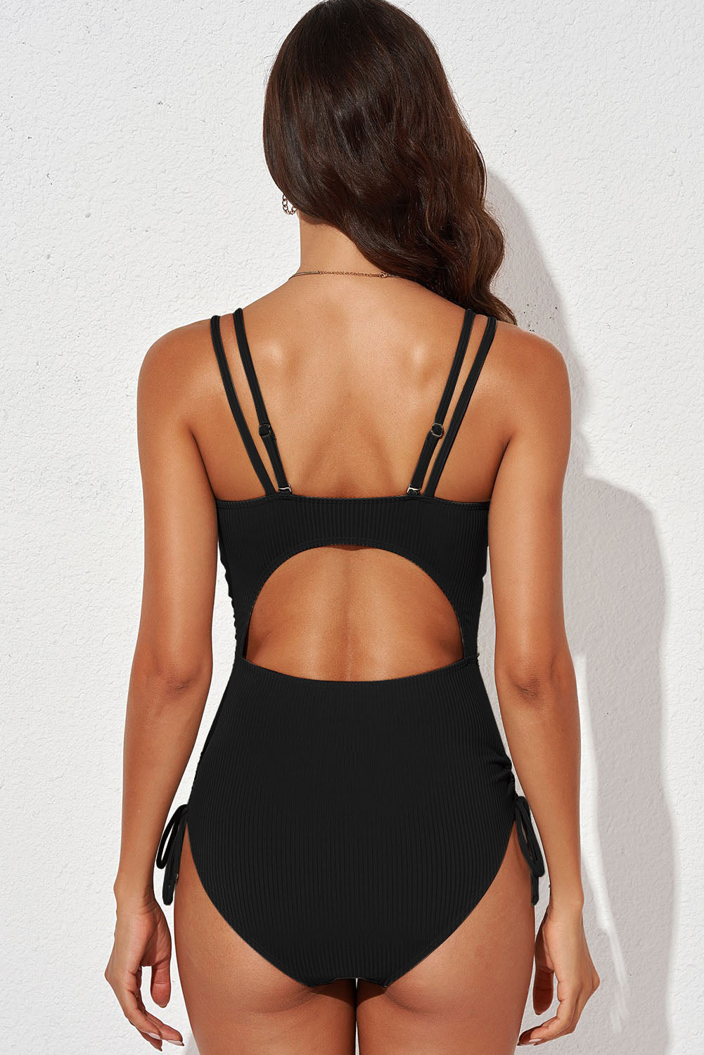 tied cutout plunge one-piece swimsuit