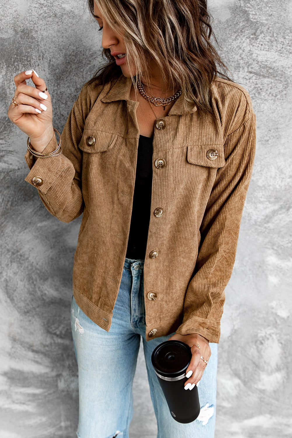 corduroy long sleeve jacket