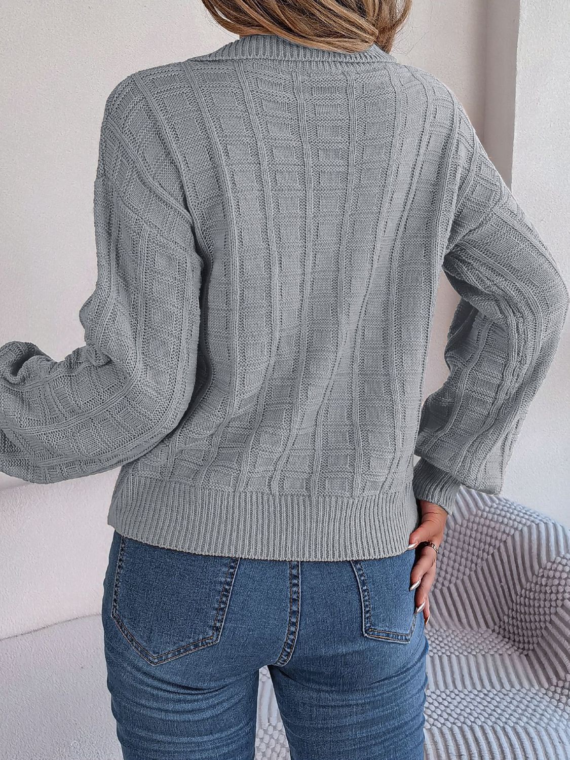 johnny collar drop shoulder sweater