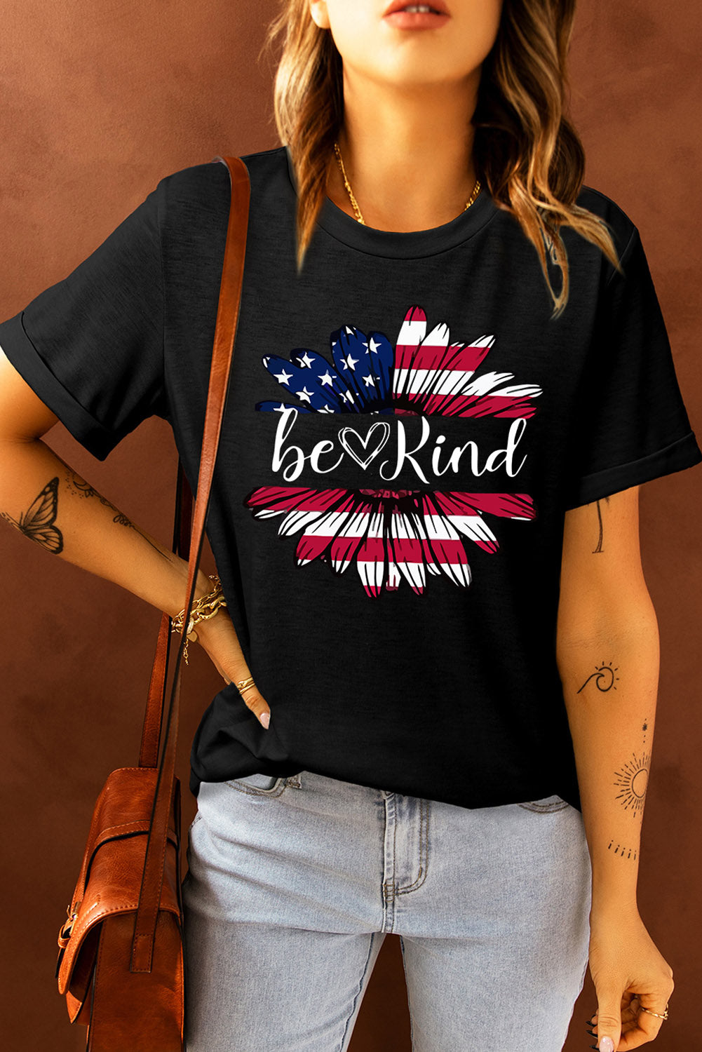 be kind us flag graphic round neck tee