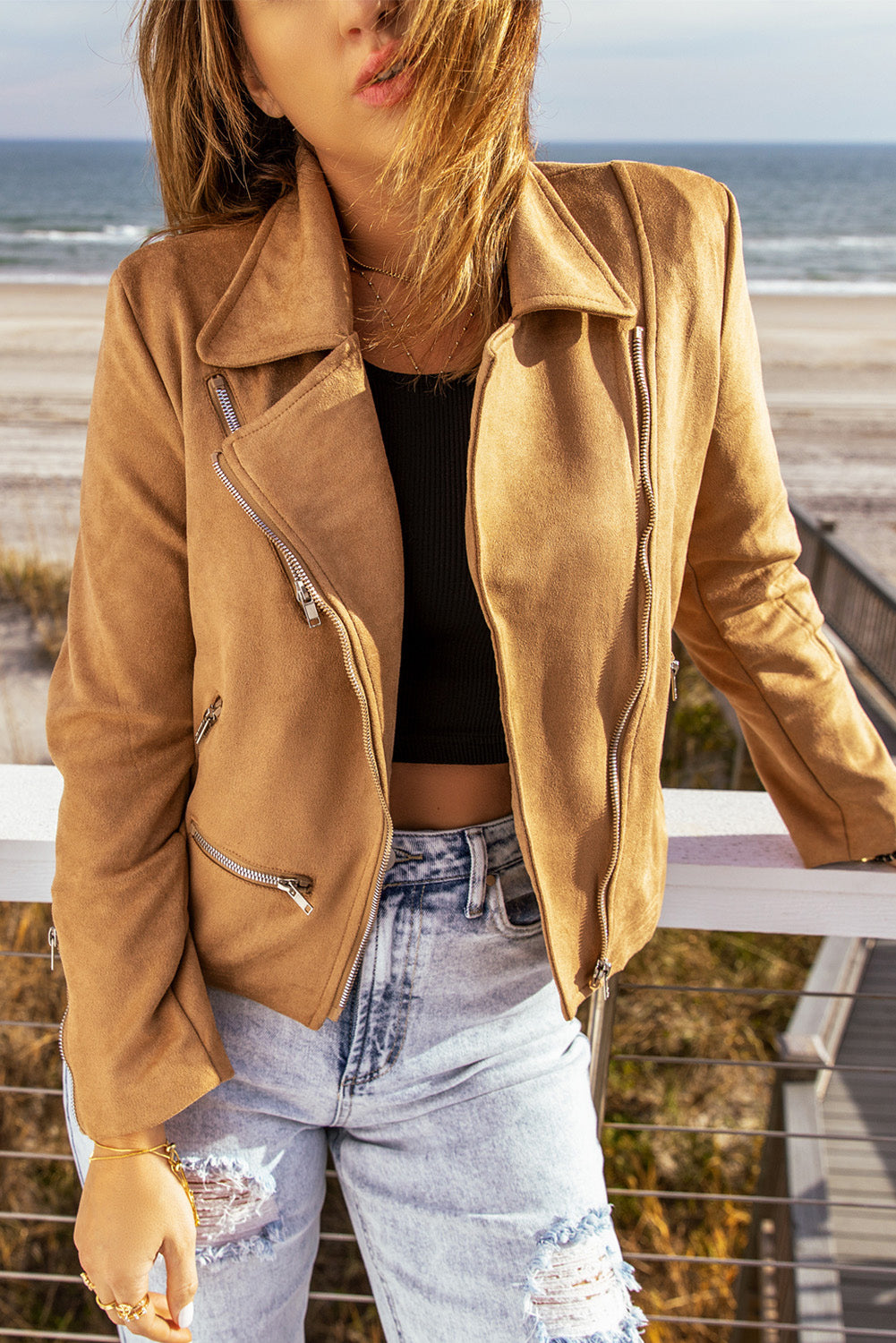 zip-up suede jacket