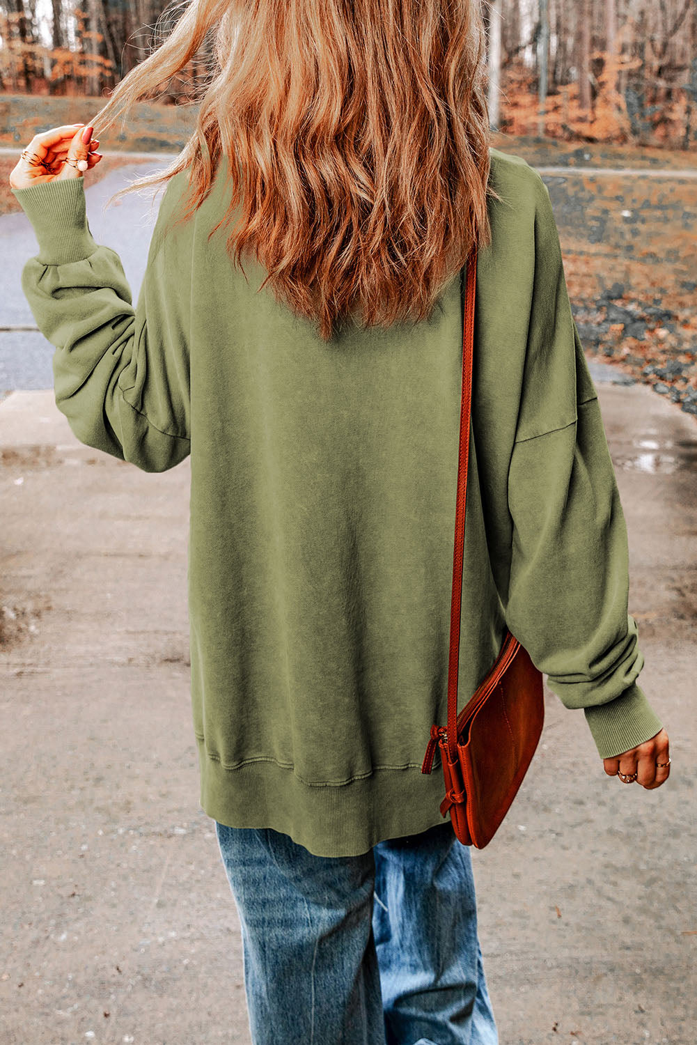 dropped shoulder round neck long sleeve blouse