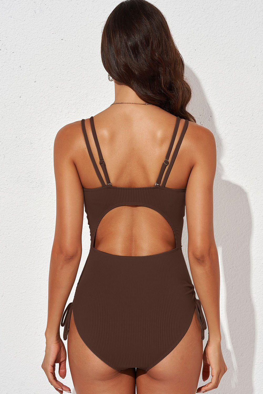 tied cutout plunge one-piece swimsuit