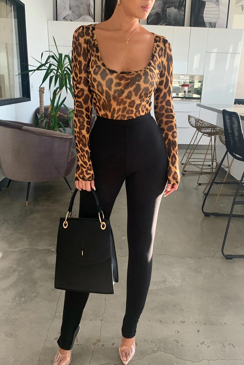 scoop neck cheetah mesh bodysuit