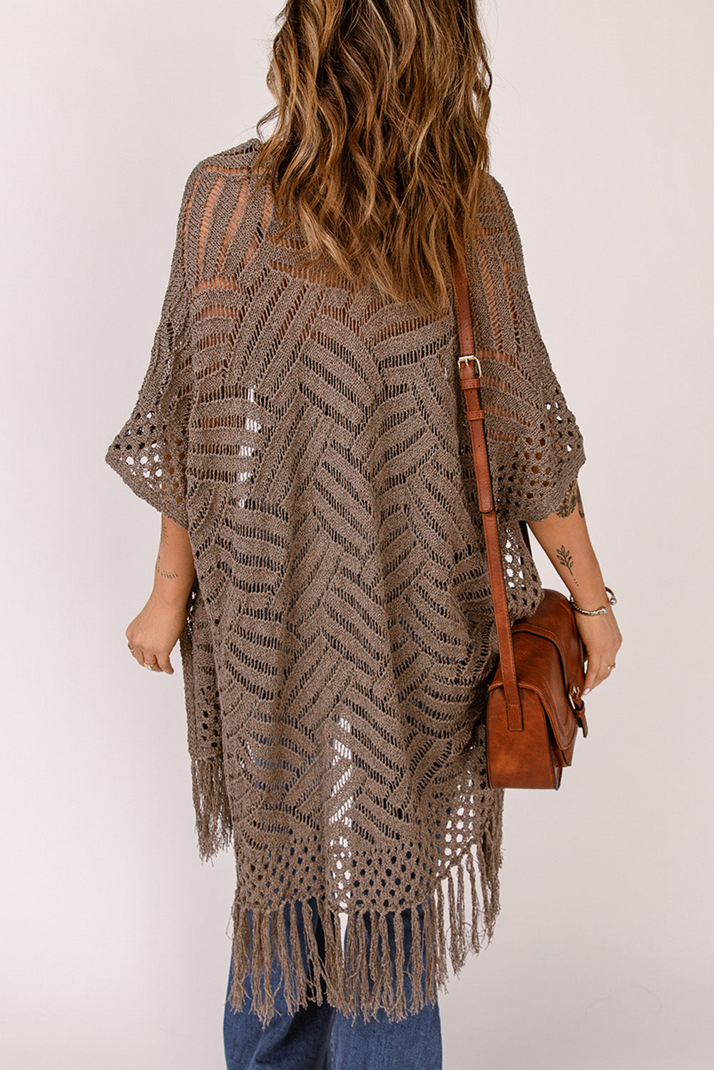 fringe hem slit open front cardigan