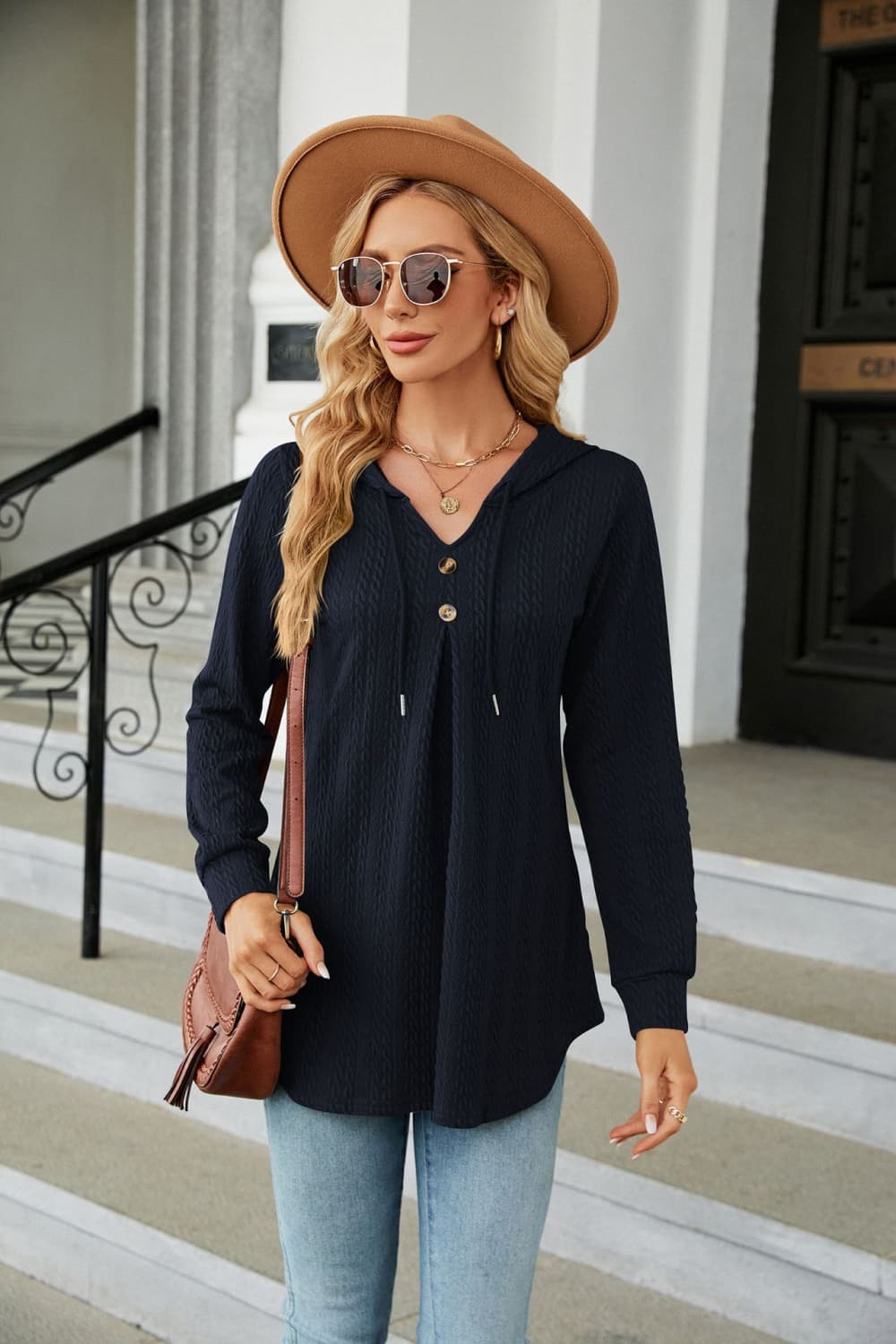 long sleeve hooded blouse