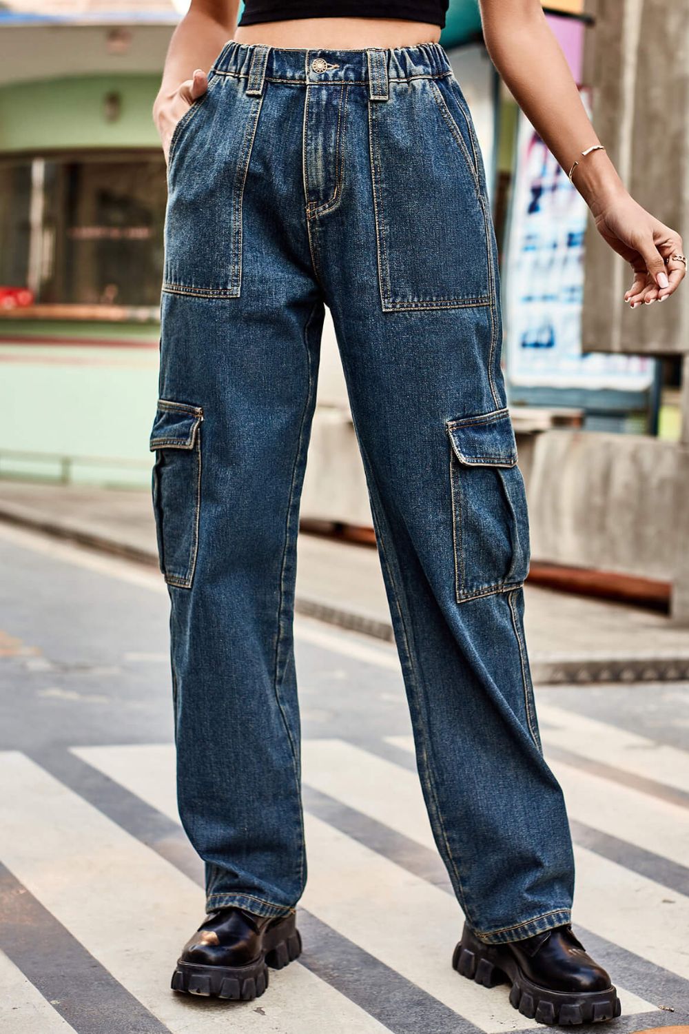 baeful long straight leg jeans with pockets