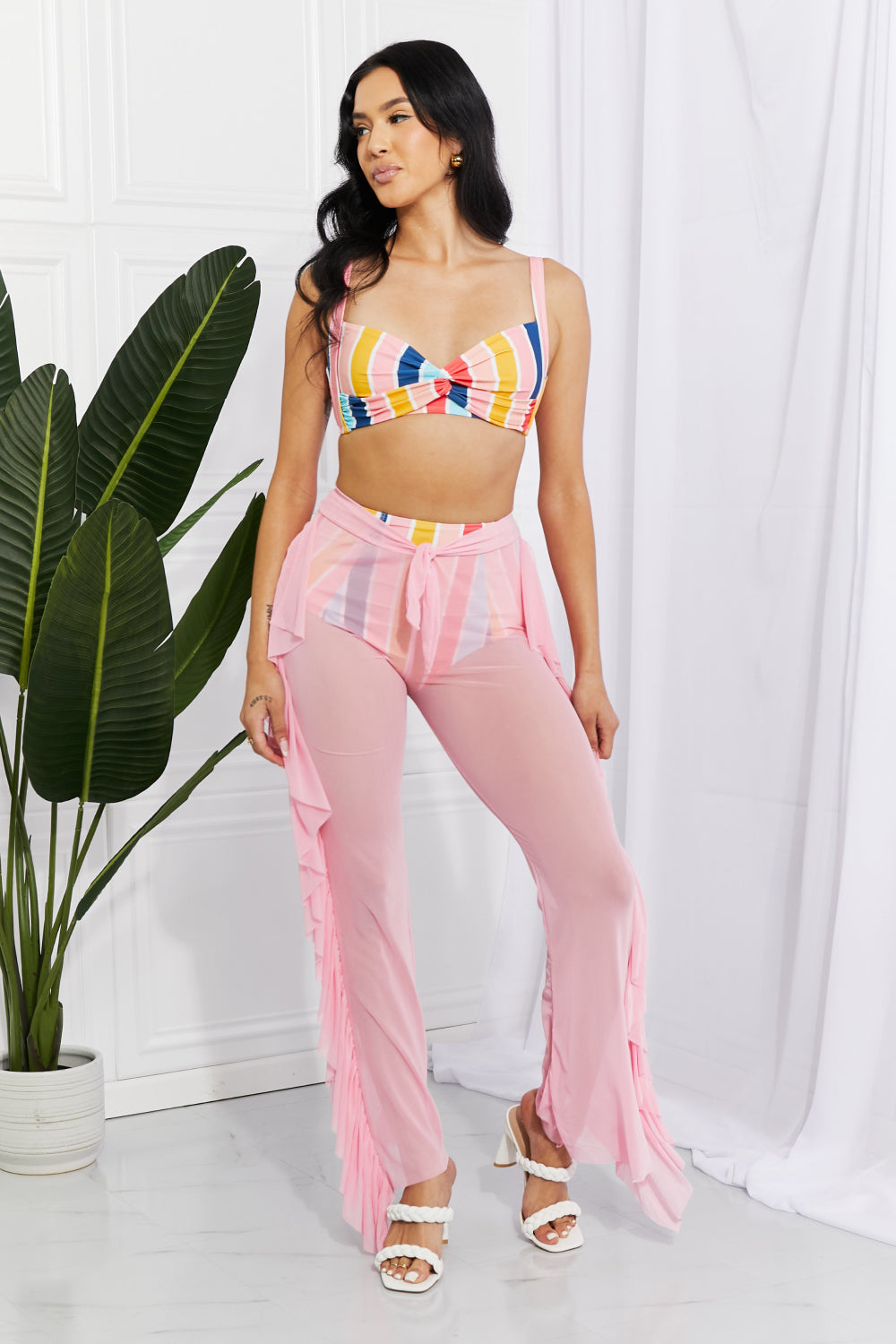 marina west swim take me to the beach mesh ruffle cover-up pants