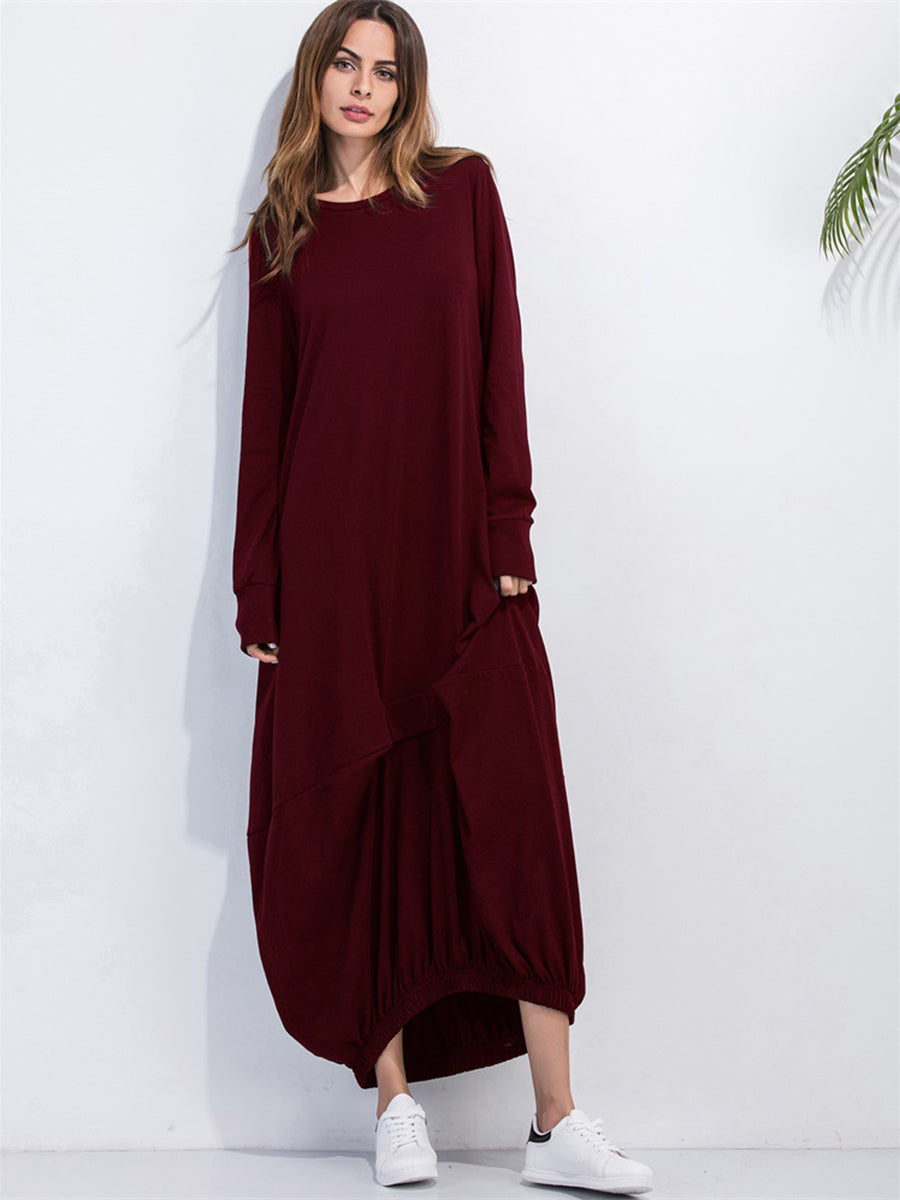 full size round neck long sleeve sweatshirt dress