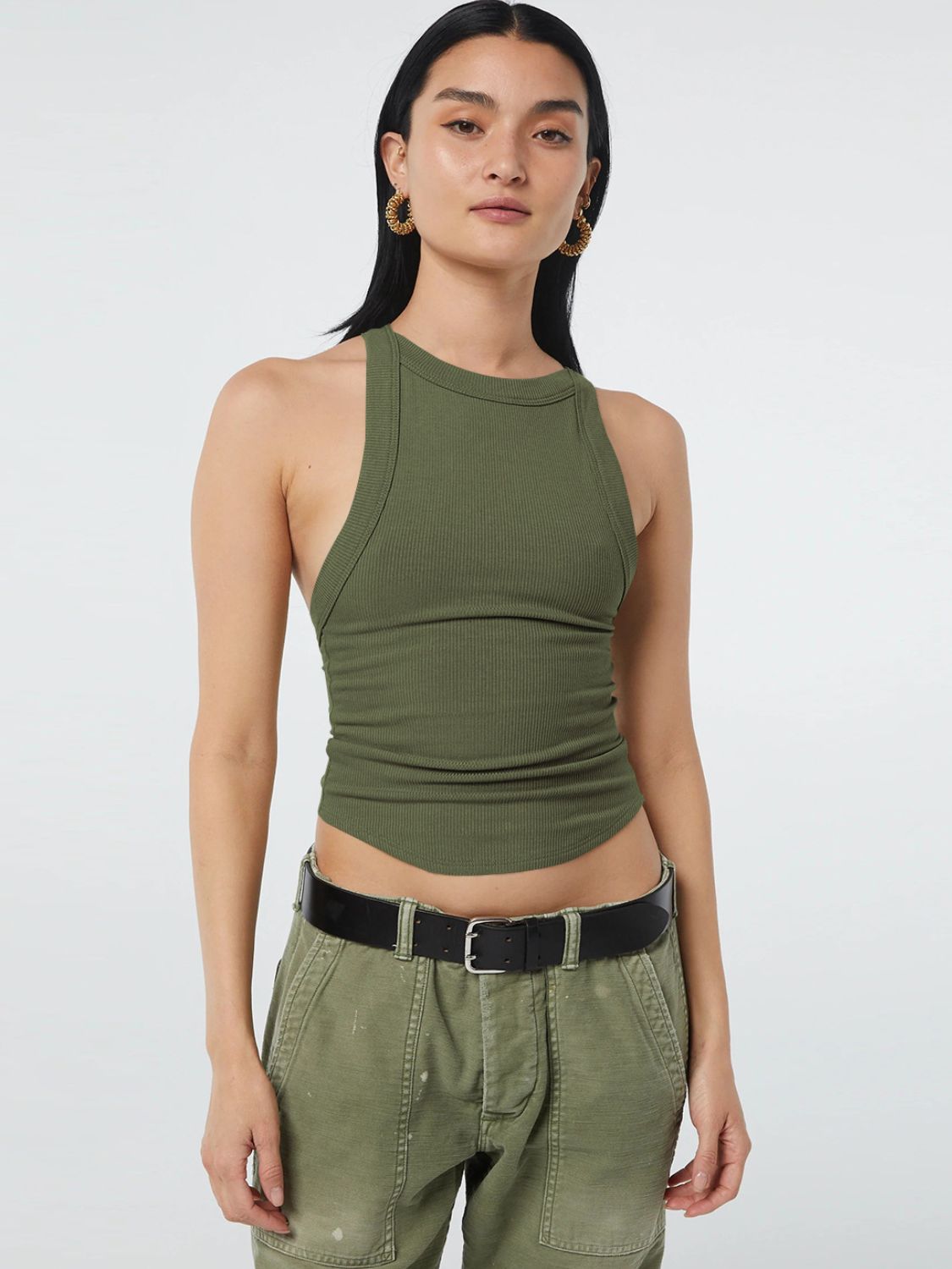 halter neck ribbed cropped top