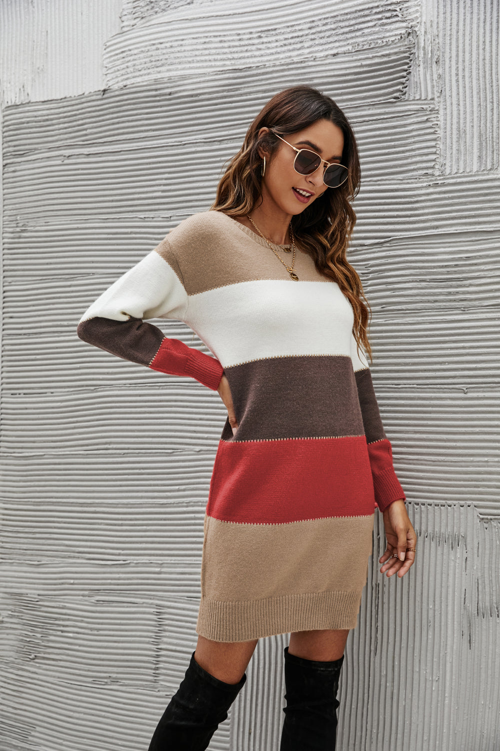 woven right striped sweater dress