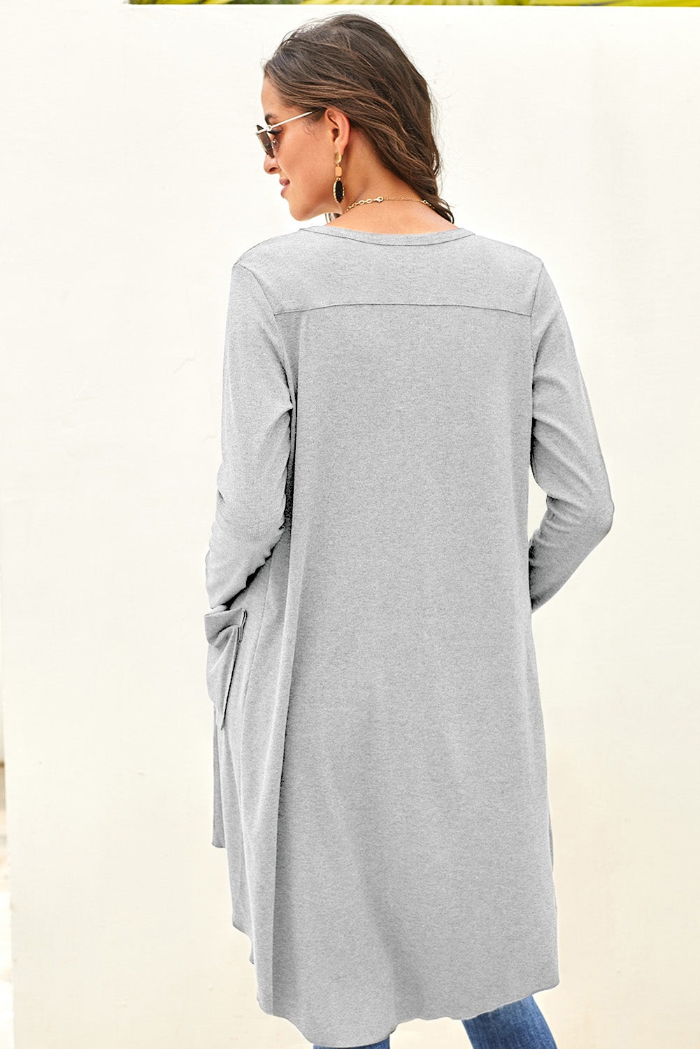 v-neck long sleeve cardigan with pocket