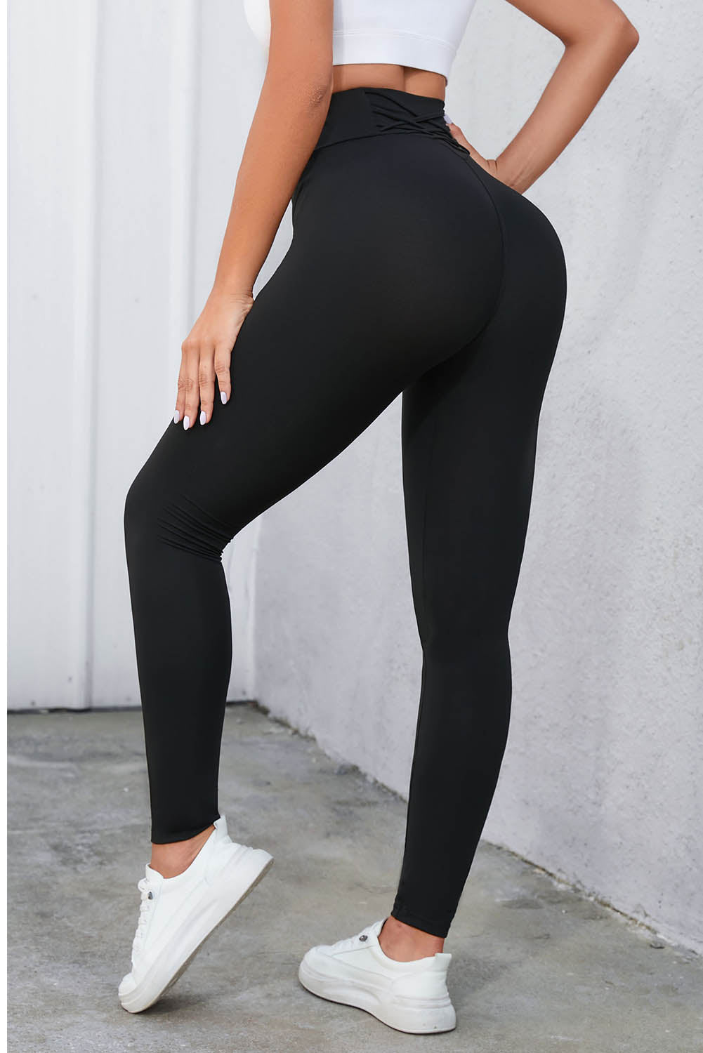 crisscross detail wide waistband leggings