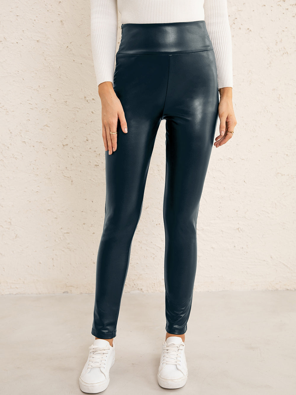 double take pu high waist  straight pants