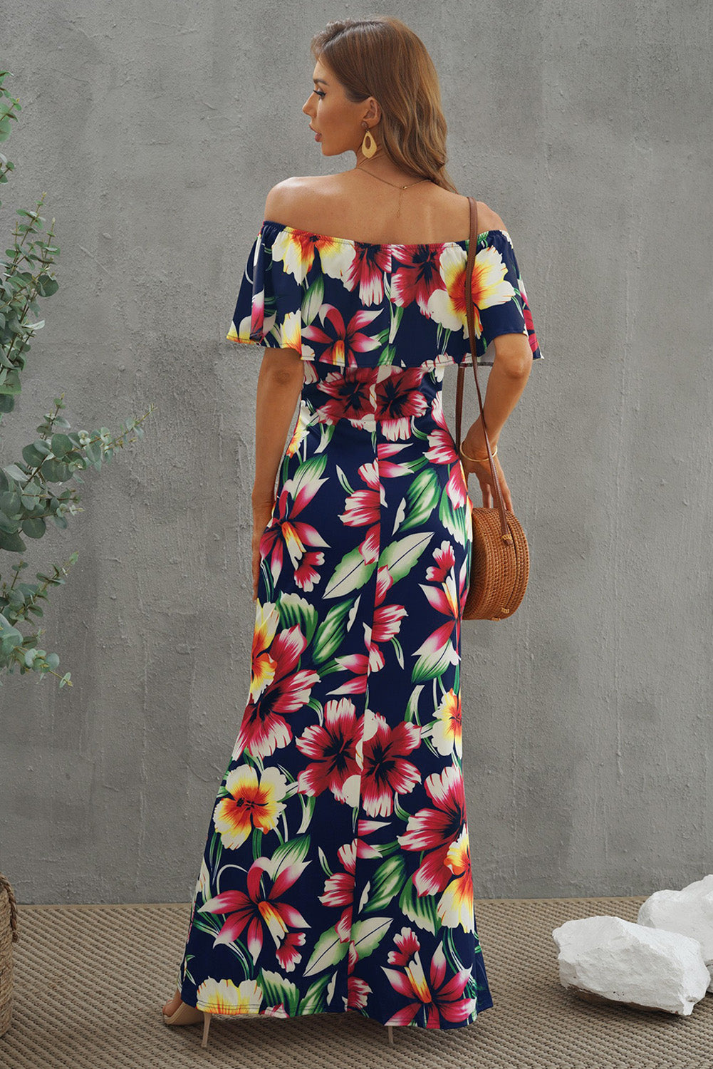 floral layered off-shoulder maxi dress