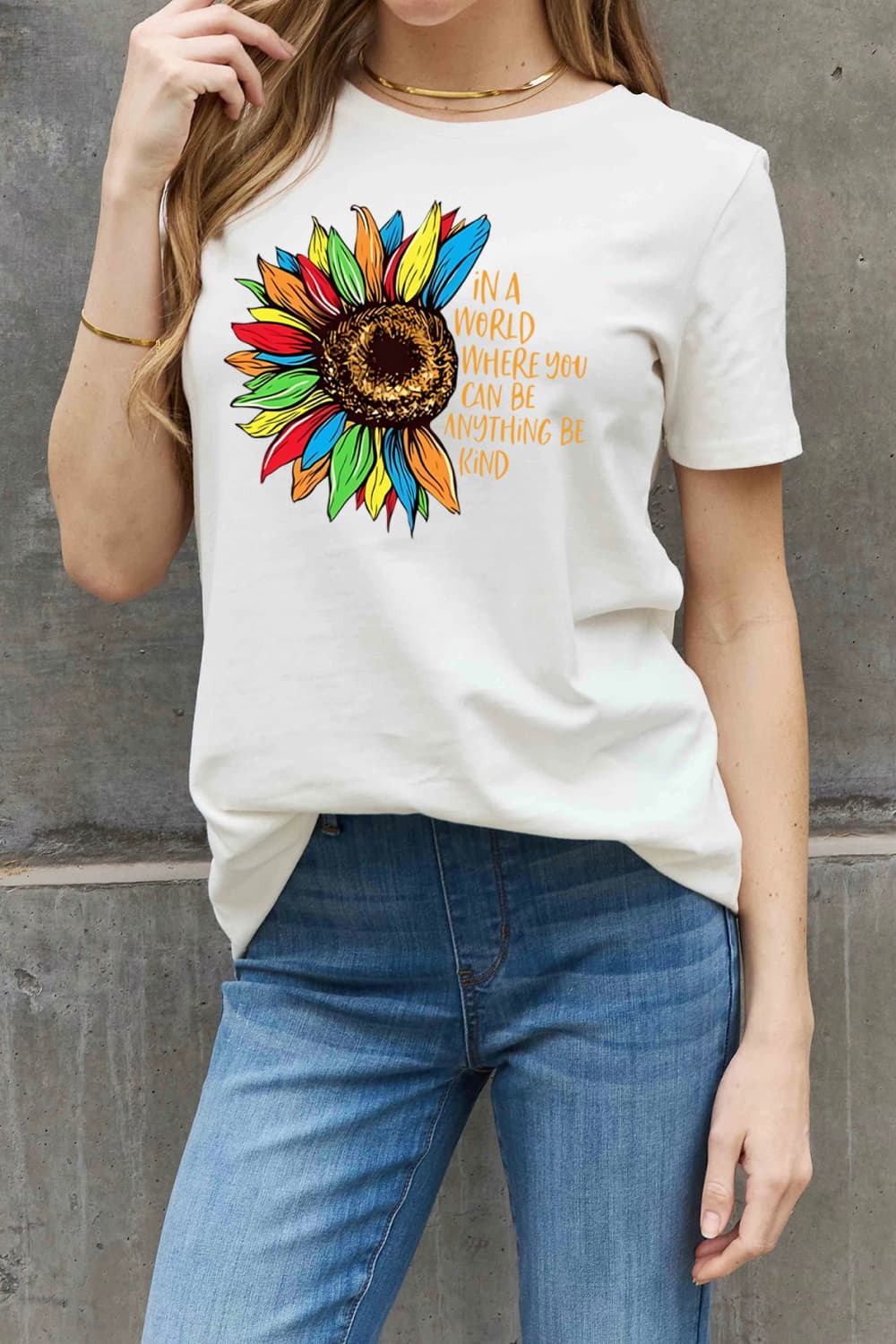 simply love full size flower slogan graphic cotton tee