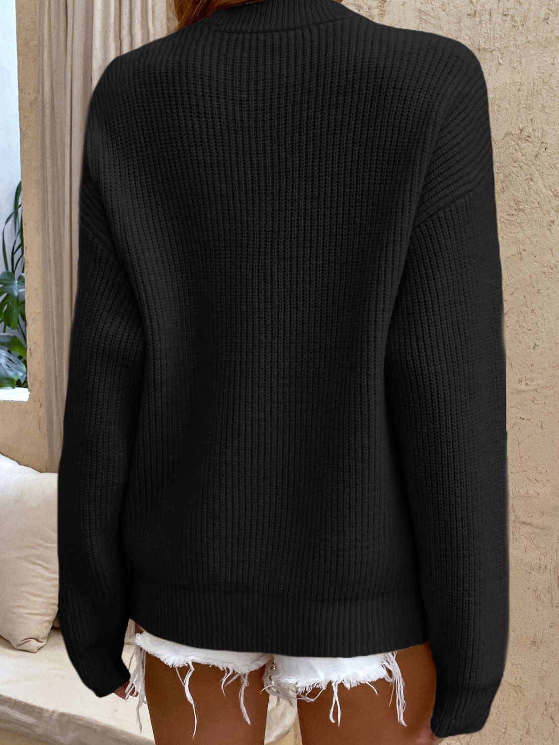 round neck ribbed button-down sweater