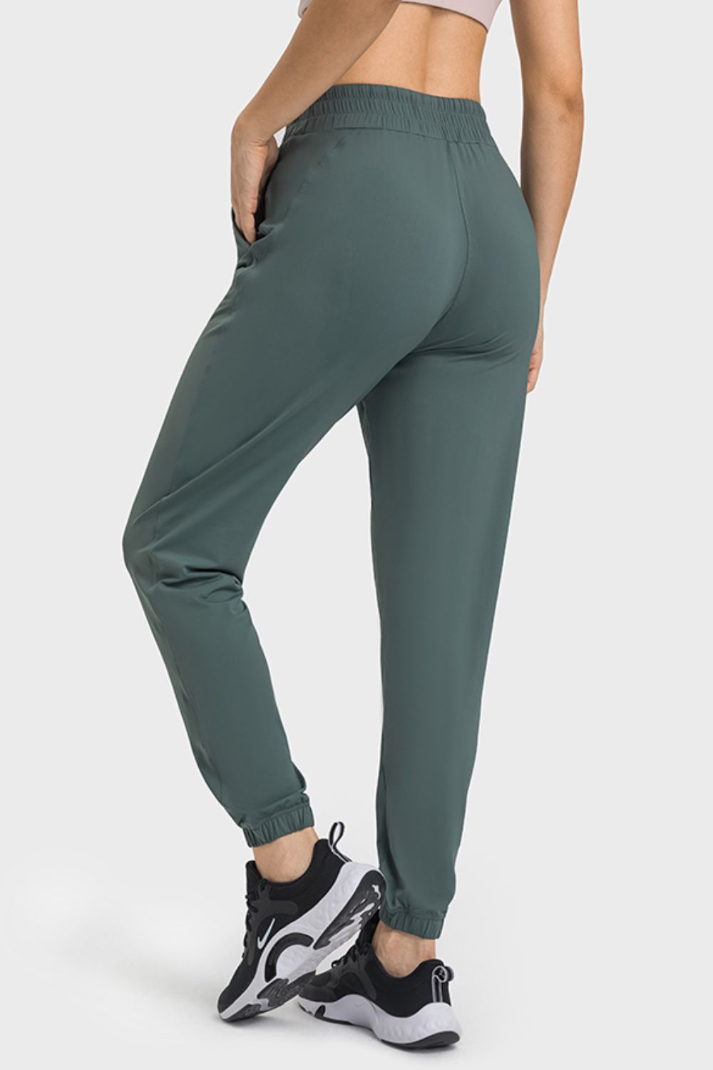 elastic waist yoga joggers with pockets