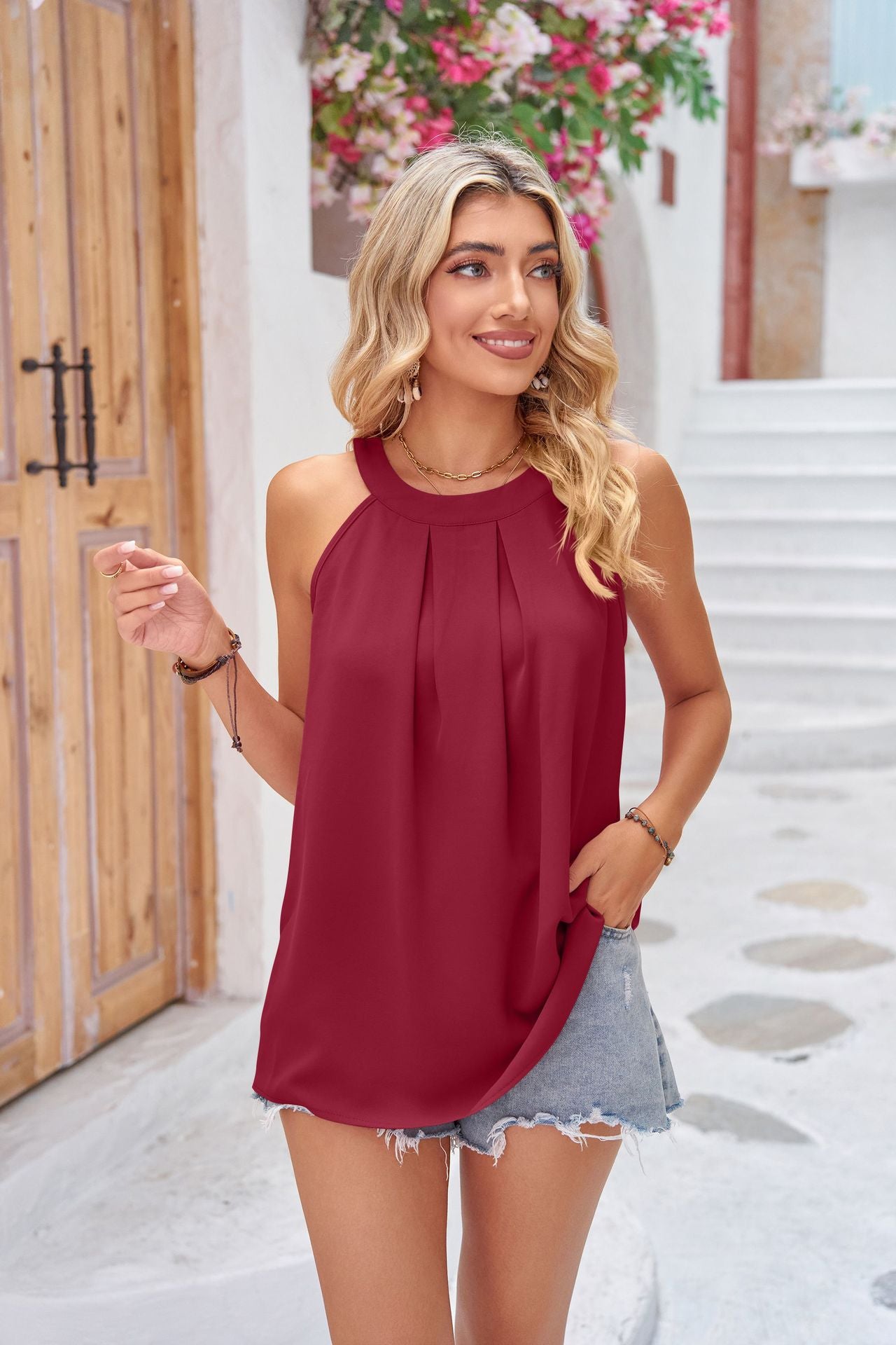 grecian neck sleeveless top