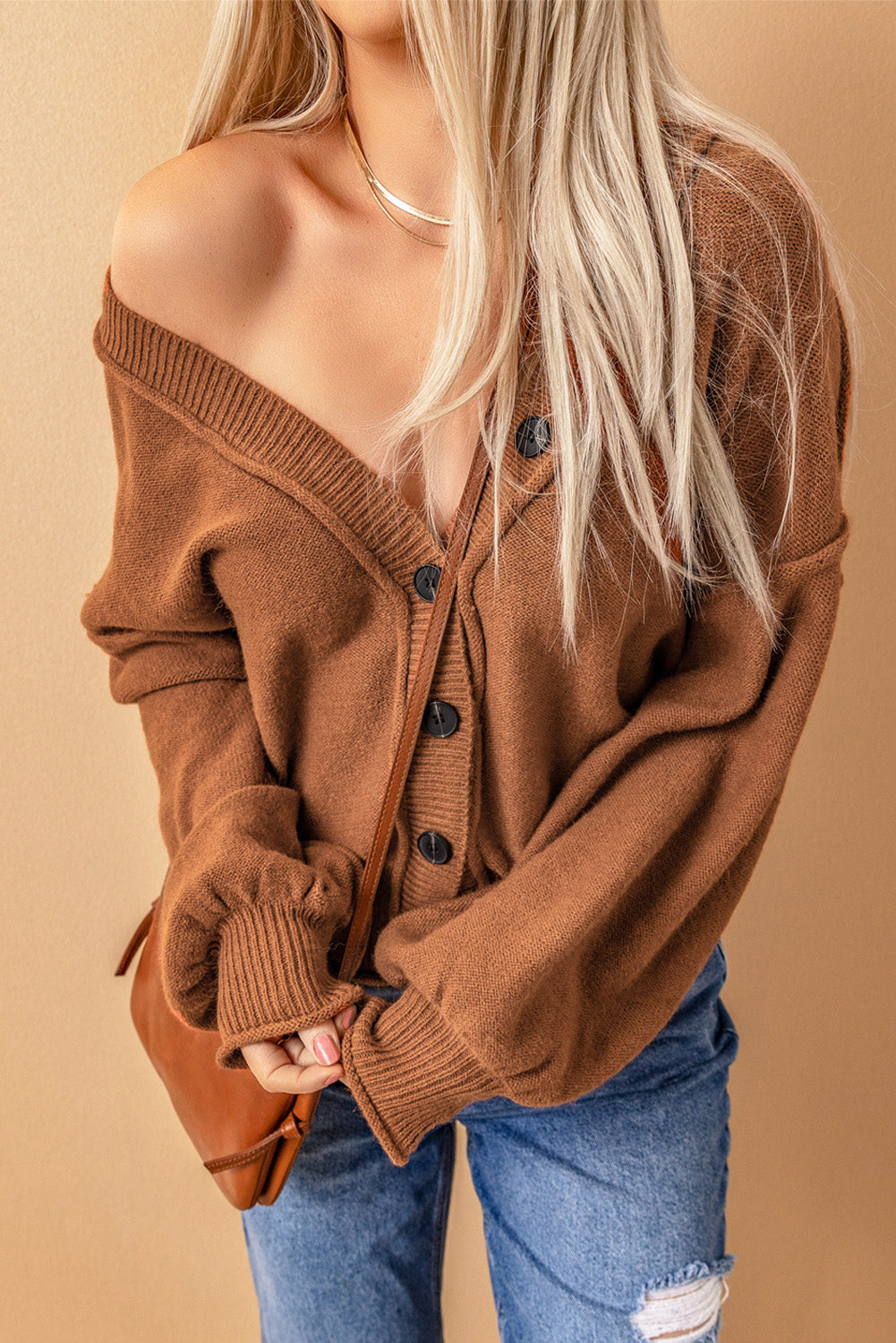 exposed seam button down cardigan