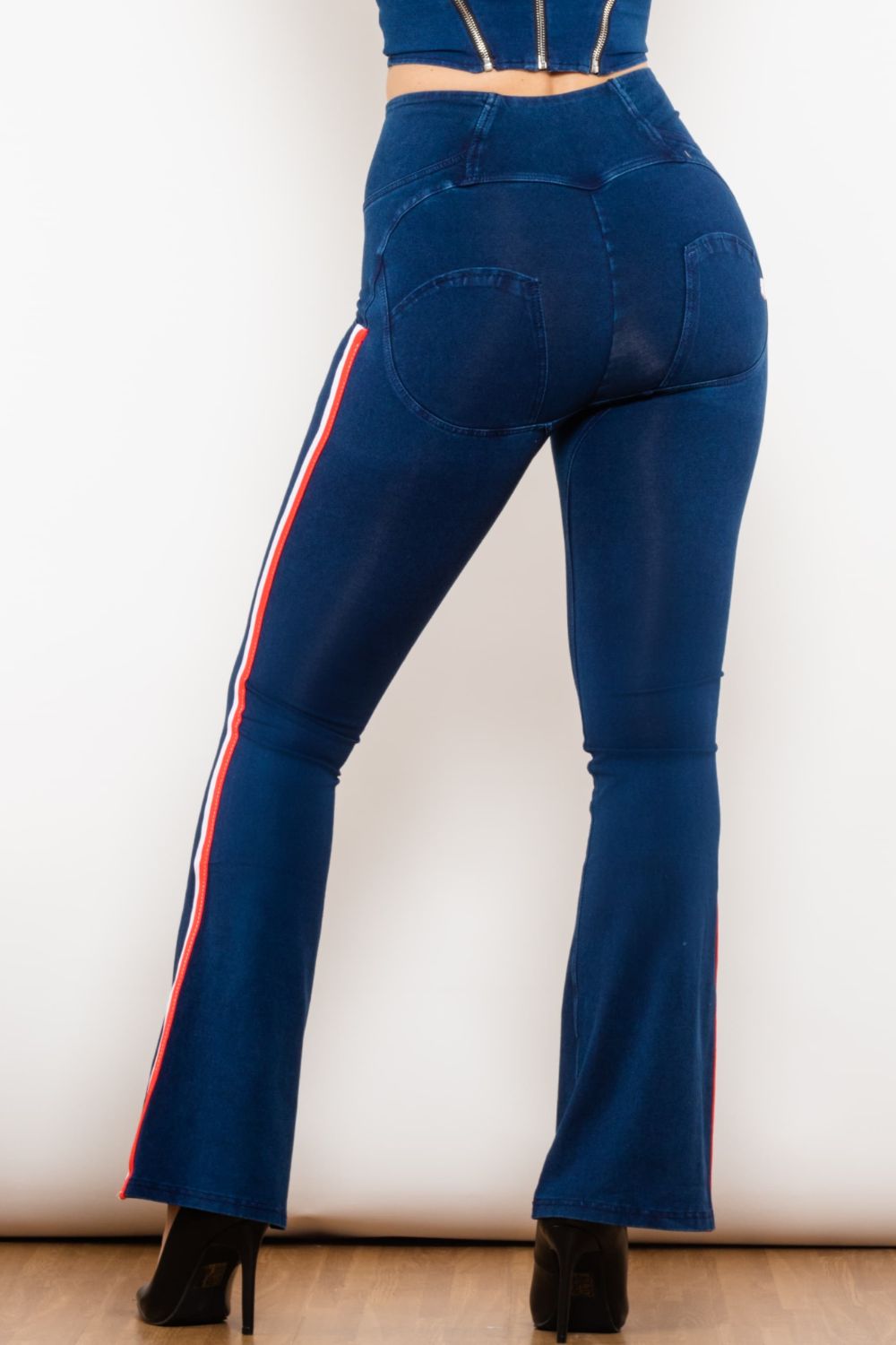 side stripe zip closure bootcut jeans