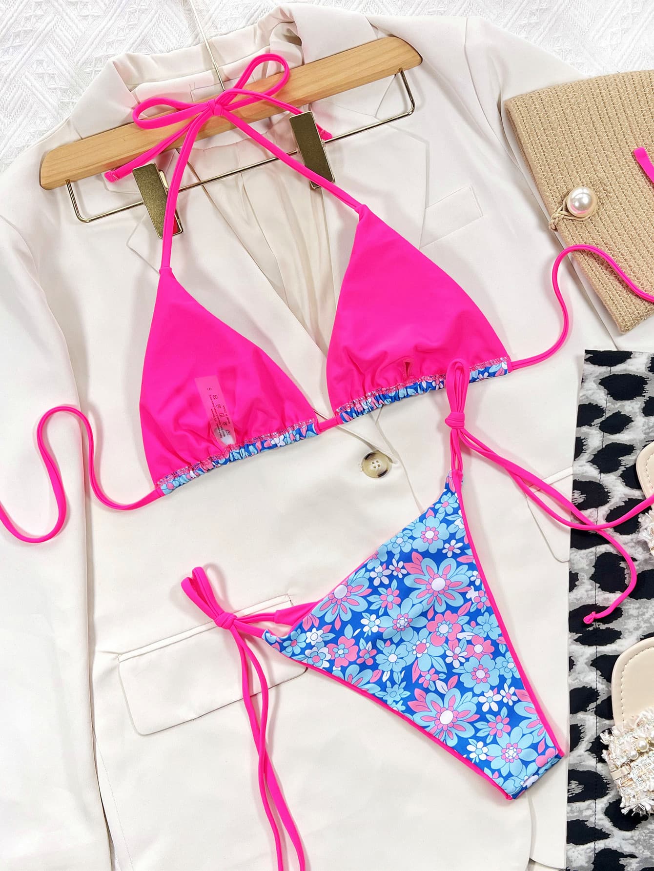 floral halter neck tie side bikini set