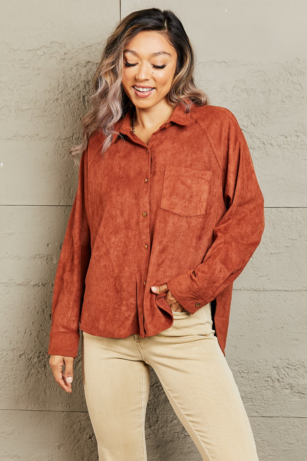 hyfve impressive vibe suede button down shirt