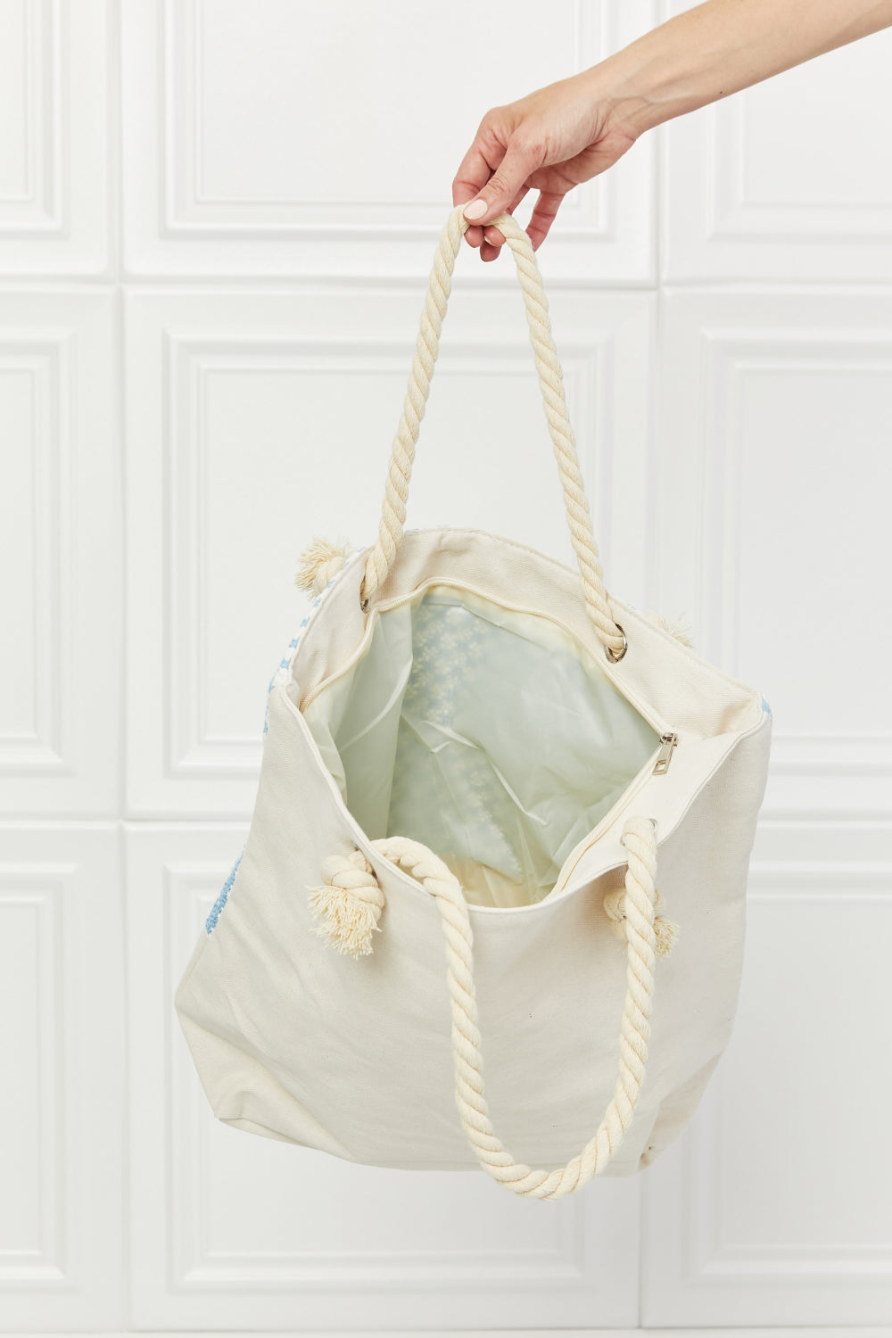 justin taylor picnic date tassel tote bag