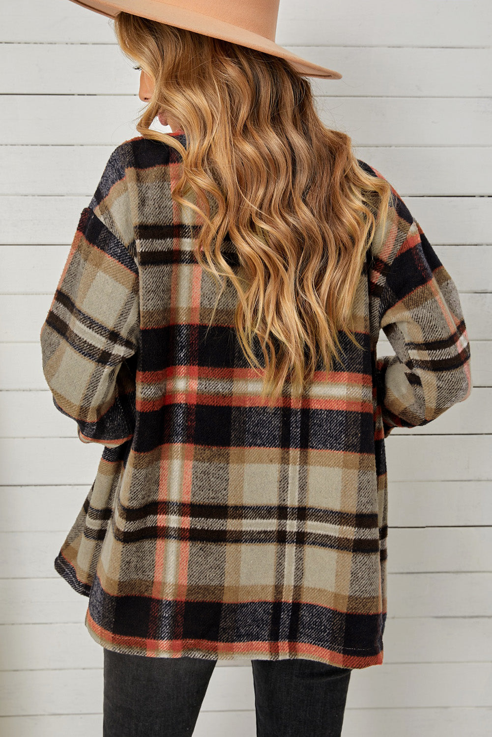 plaid pocketed button down shacket