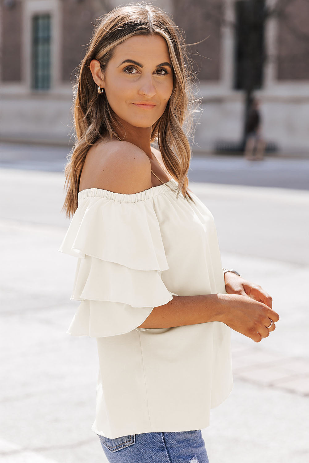 off-shoulder layered sleeve blouse