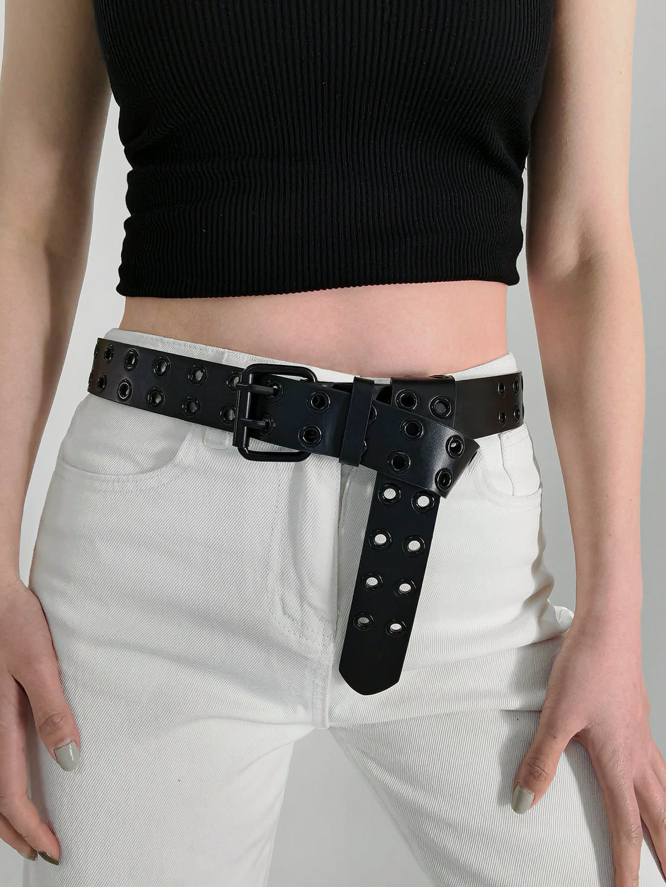 grommet pu leather belt