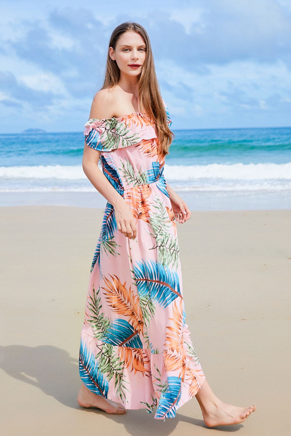 full size ruffled off-shoulder flutter sleeve maxi dress