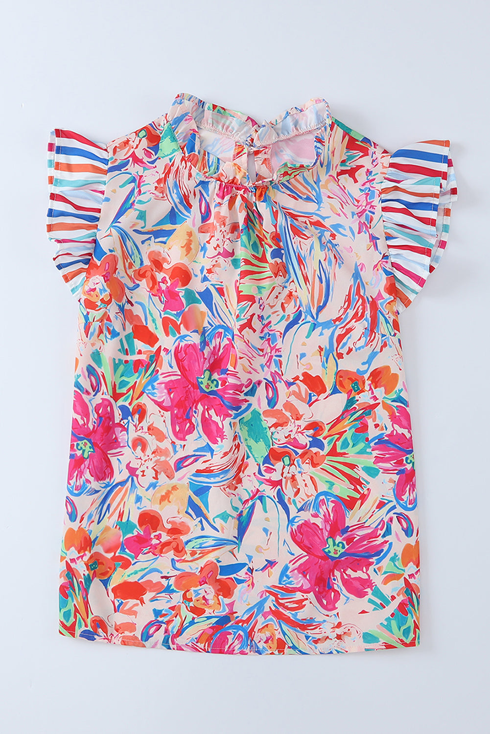 floral round neck butterfly sleeve blouse