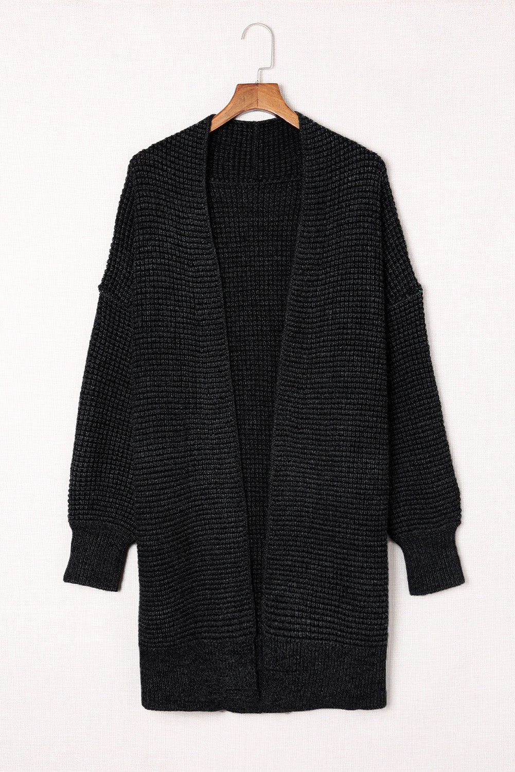 woven right heathered open front longline cardigan