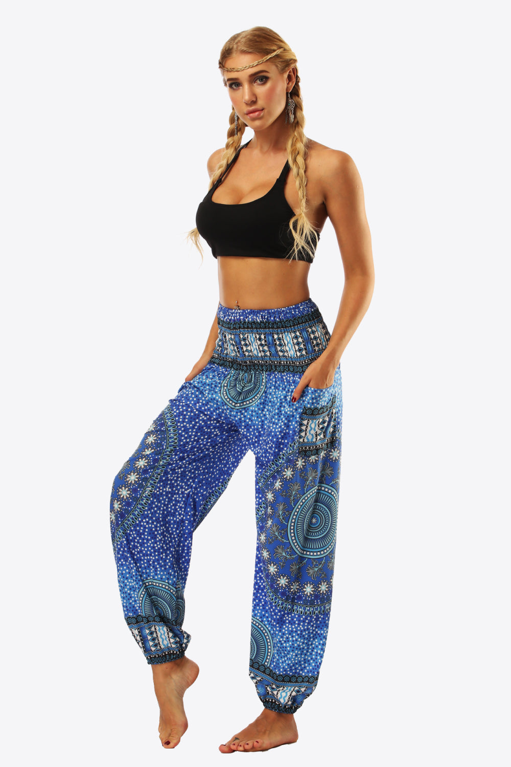 printed high-waist pants