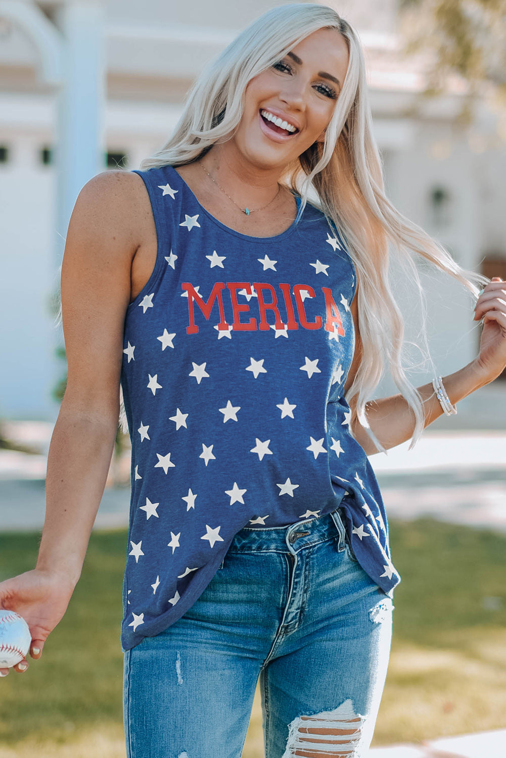 star print round neck tank