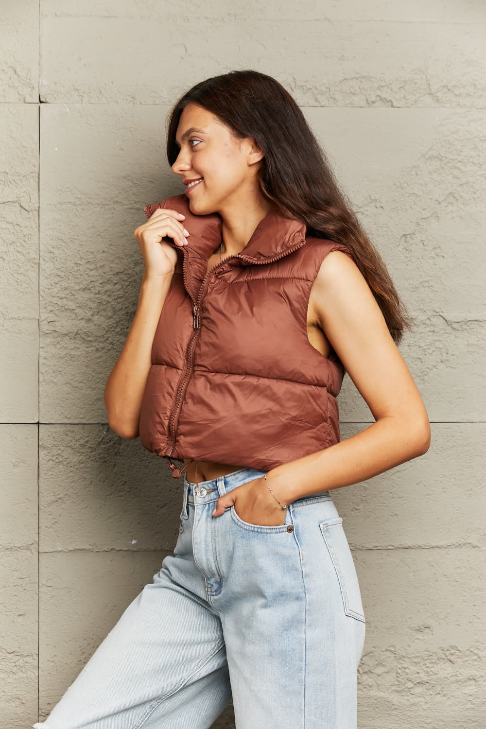 zip-up drawstring puffer vest