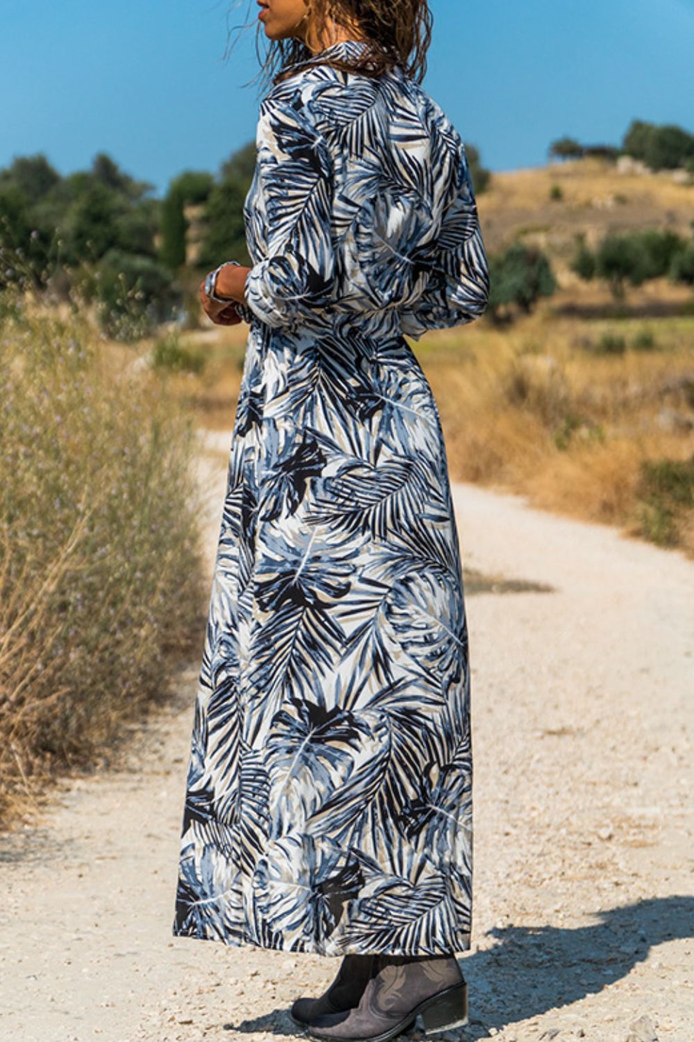 botanical print maxi shirt dress