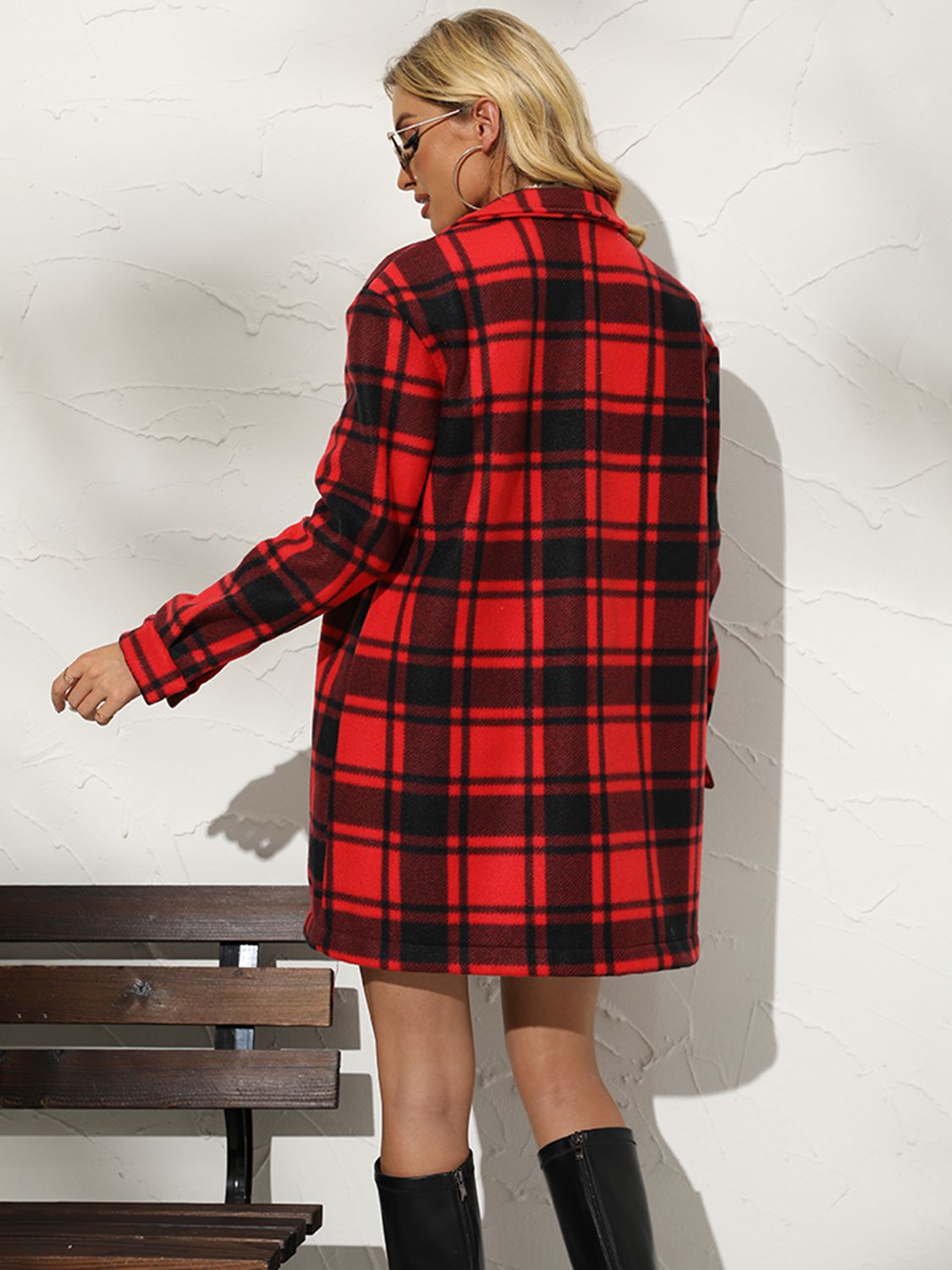 plaid collared longline coat