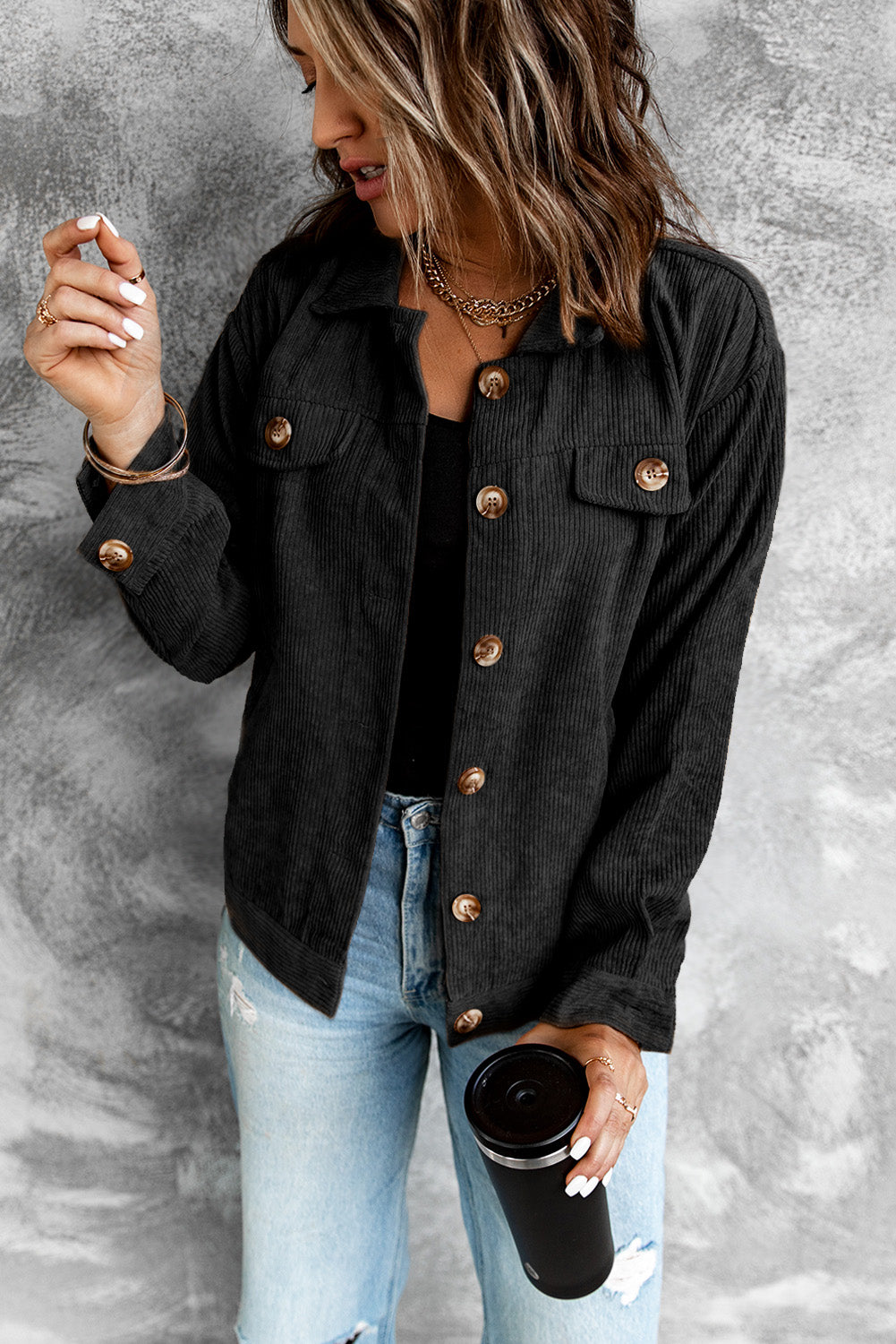 corduroy long sleeve jacket