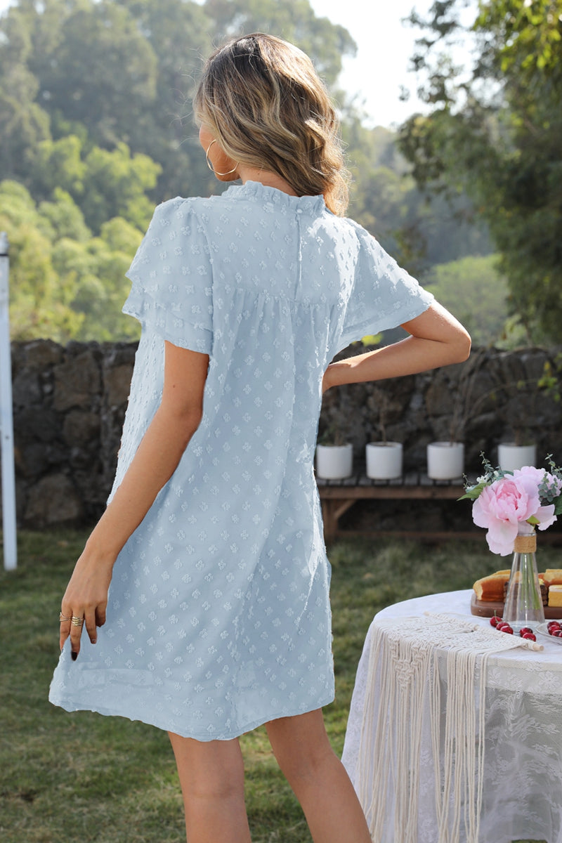 swiss dot round neck flutter sleeve dress