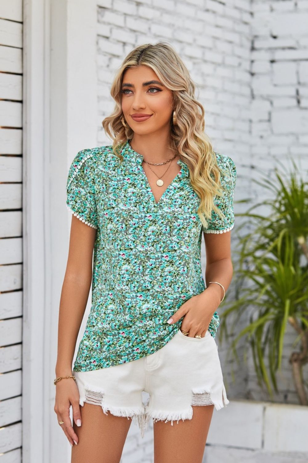 floral notched neck blouse