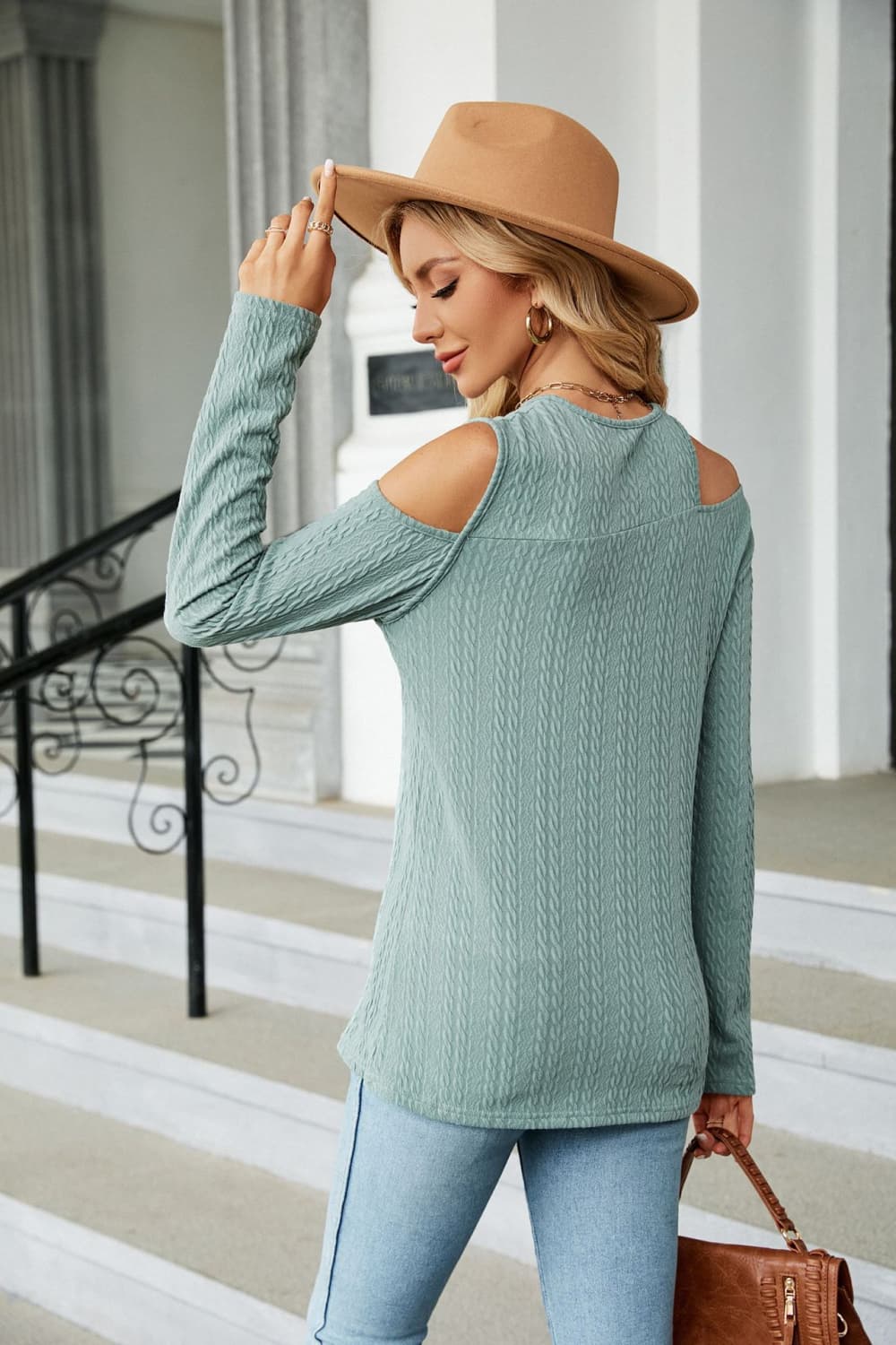 dropped shoulder long sleeve blouse