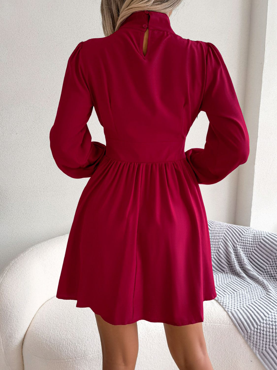 cutout turtleneck a-line mini dress