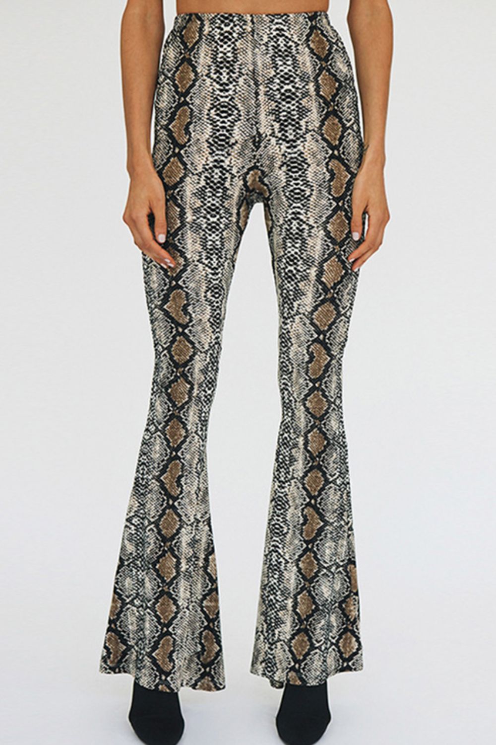 snakeskin print flare pants