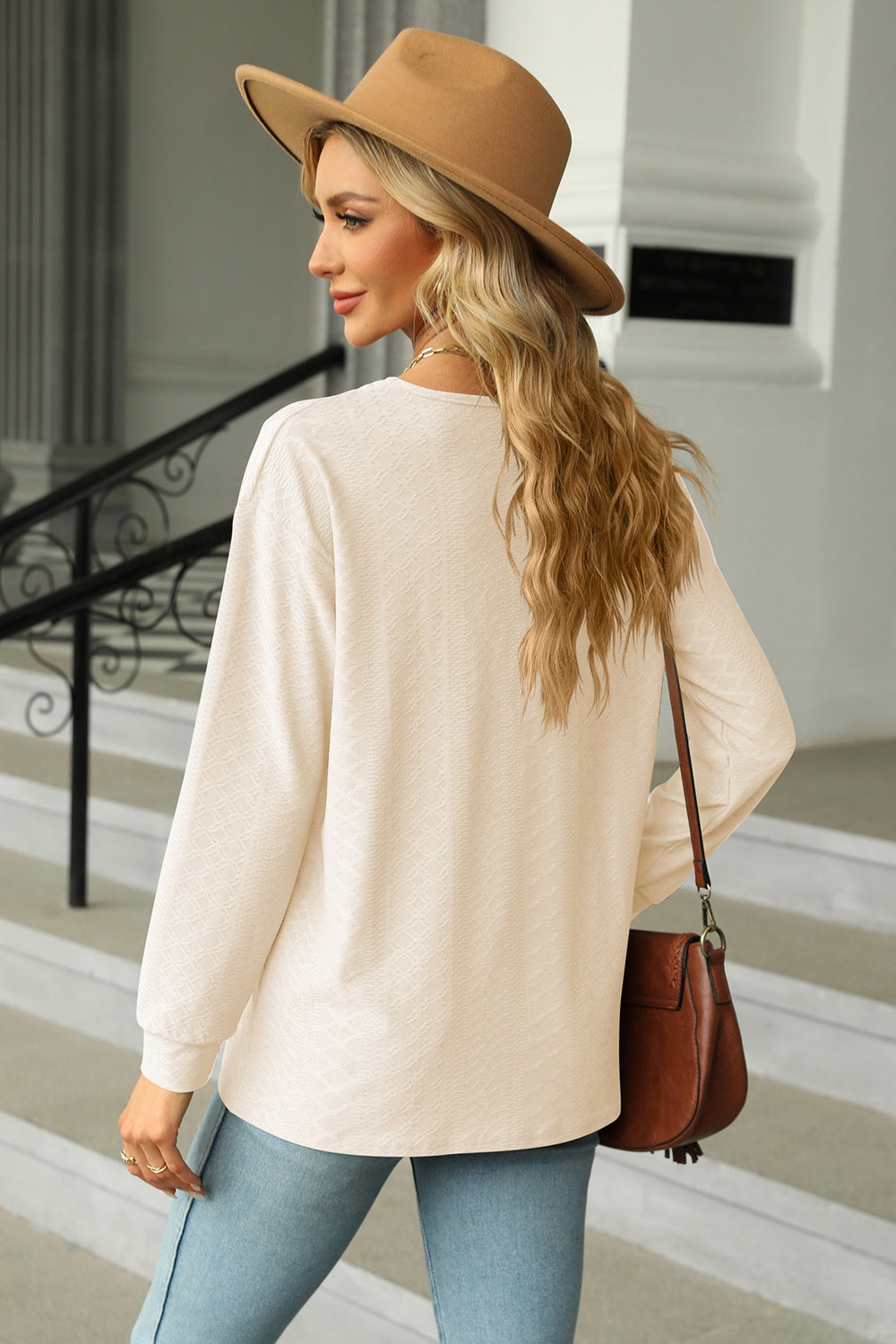 v-neck long sleeve blouse