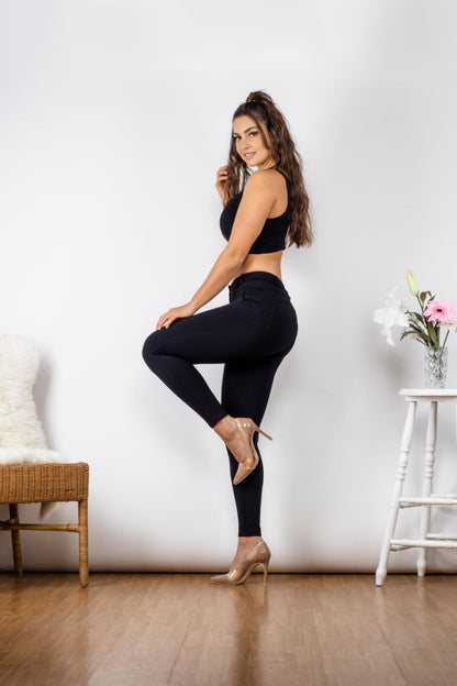 Full Size Contrast Detail Buttoned Leggings