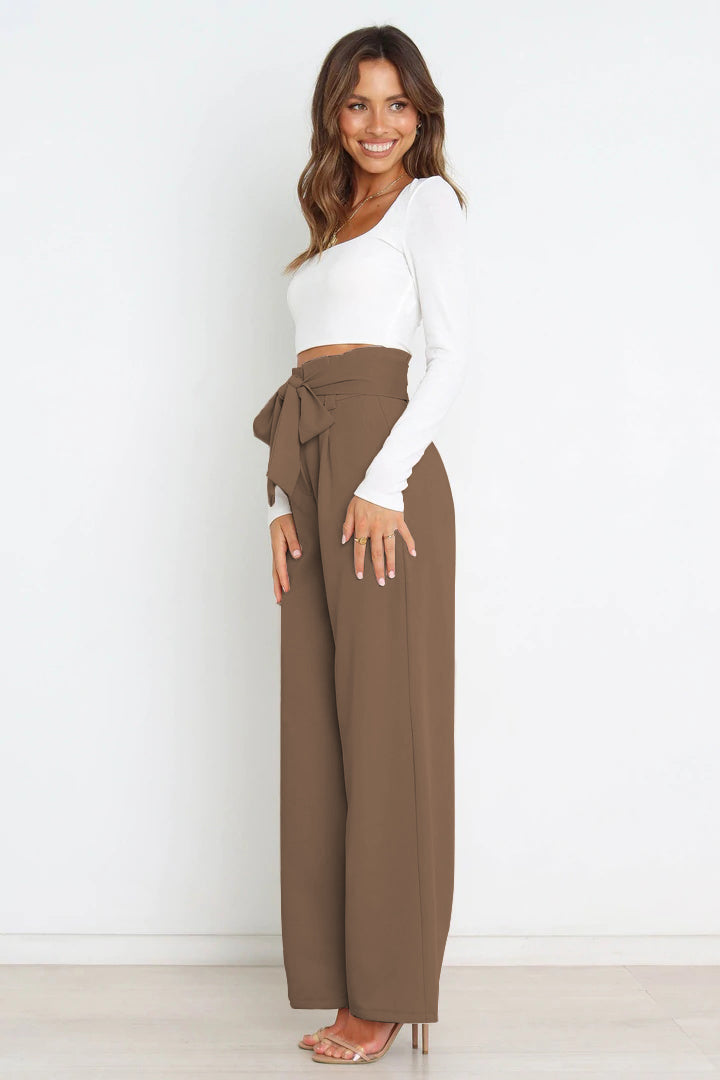 tie front paperbag wide leg pants