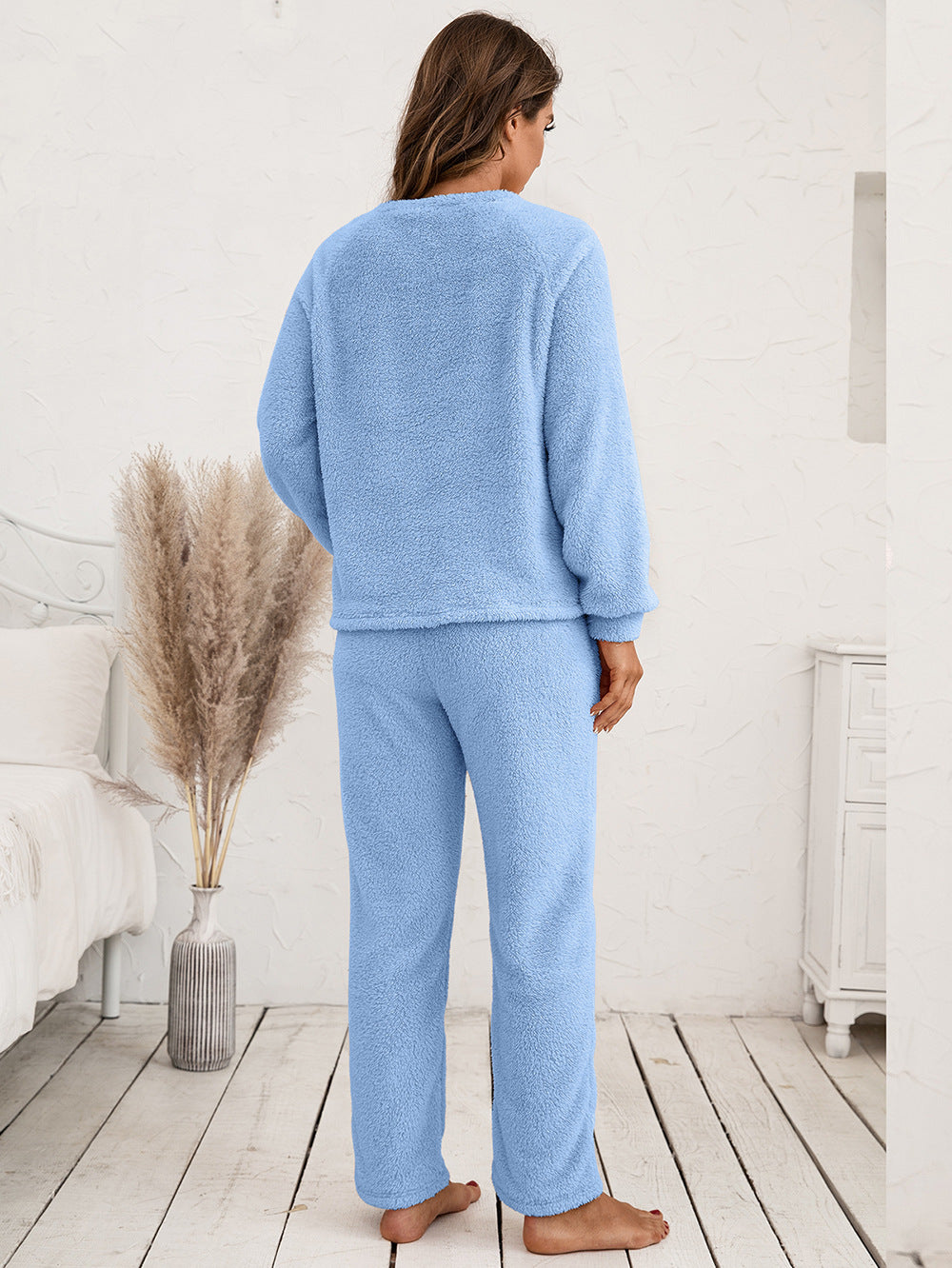 teddy long sleeve top and pants lounge set